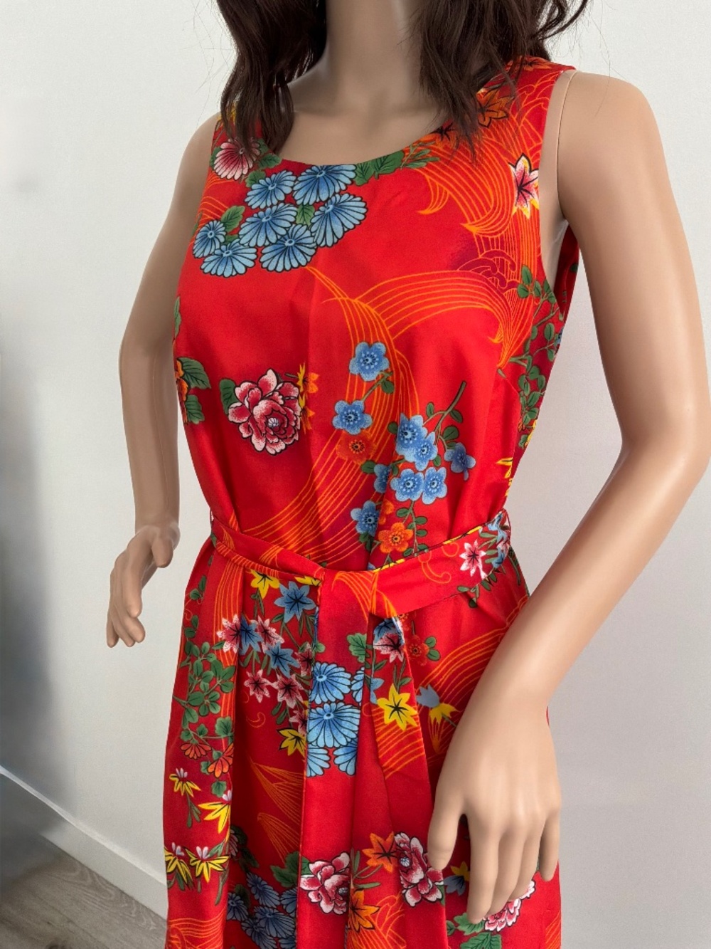 Vintage 70s Mr Lee California Hawaiian Floral Midi Sheath Dress W/Sash Size 12 - Picture 1 of 13